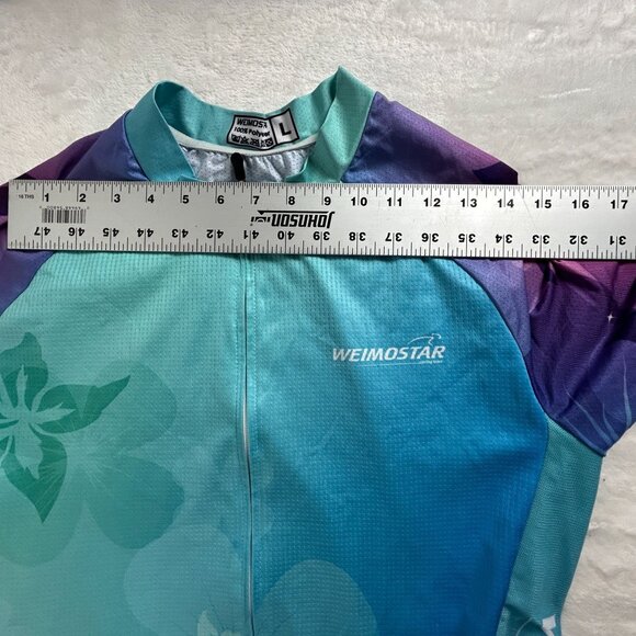 Weimostar Womens Full-Zip Cycling Jersey Top Large Short Sleeve Floral Blue Red - Picture 4 of 7